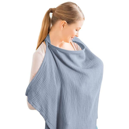 Muslin nursing cover breathable cotton light blue