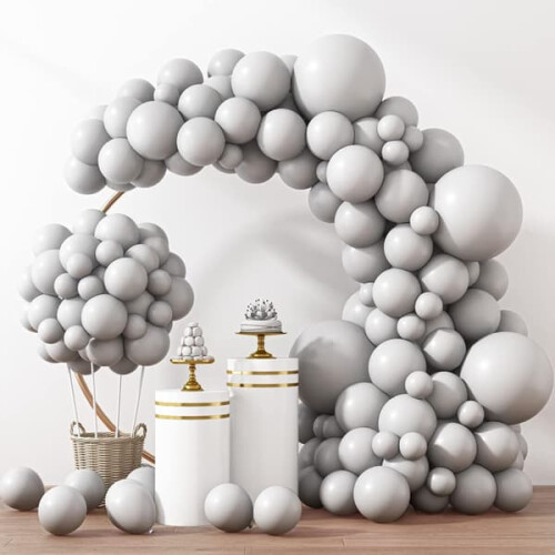 Gray Latex Balloons Set Matte Finish 129 pcs