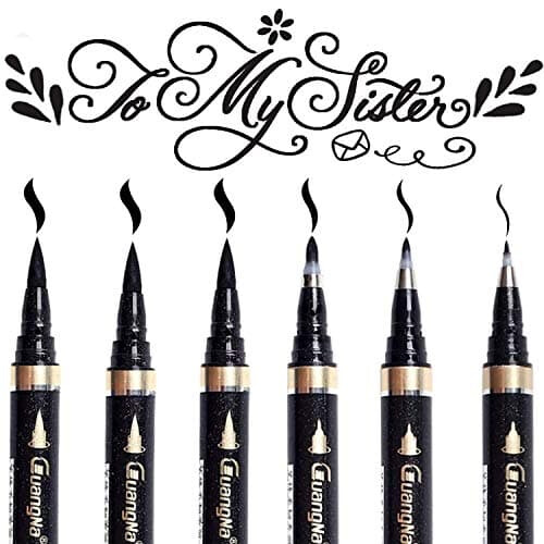 Calligraphy pens black brush lettering set 6 pcs