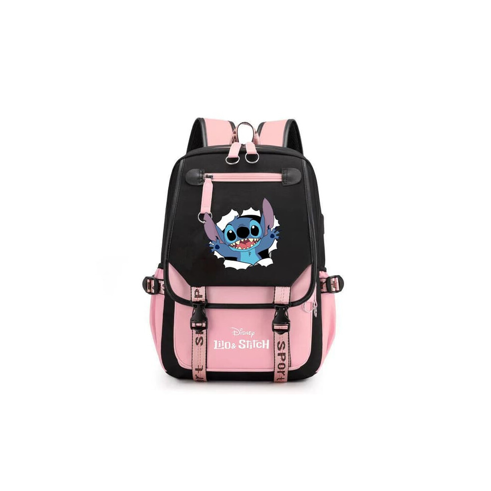 School Backpack with USB Charging Port Black Pink 1