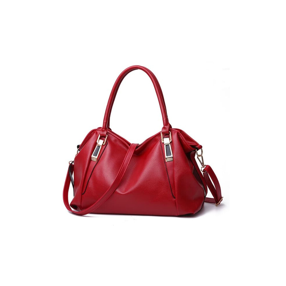 Faux Leather Tote Bag Red Shoulder Handbag 962029340188