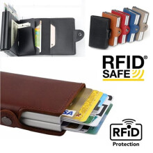 Dubbel stöldskyddsplånbok RFID-NFC säker POP UP-korthållare - 12 kort blå - 12 kort