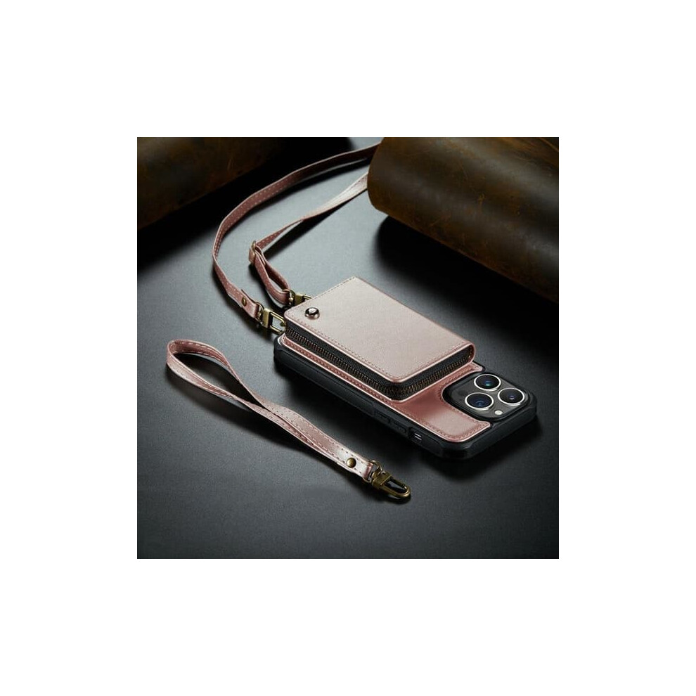 Leather Crossbody Wallet Case For Iphone 14 Pro Rose Gold 900223978714