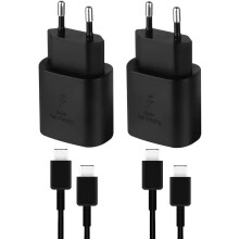 2x oplader kompatibel med Samsung S/24/S23/S10/S21/S22 OG kompatibel med iPhone 15! USB-C1M superhurtig + 25W USB (1M + 25w)