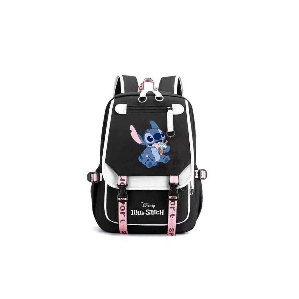 School Backpack with USB Charging Port Black White 1