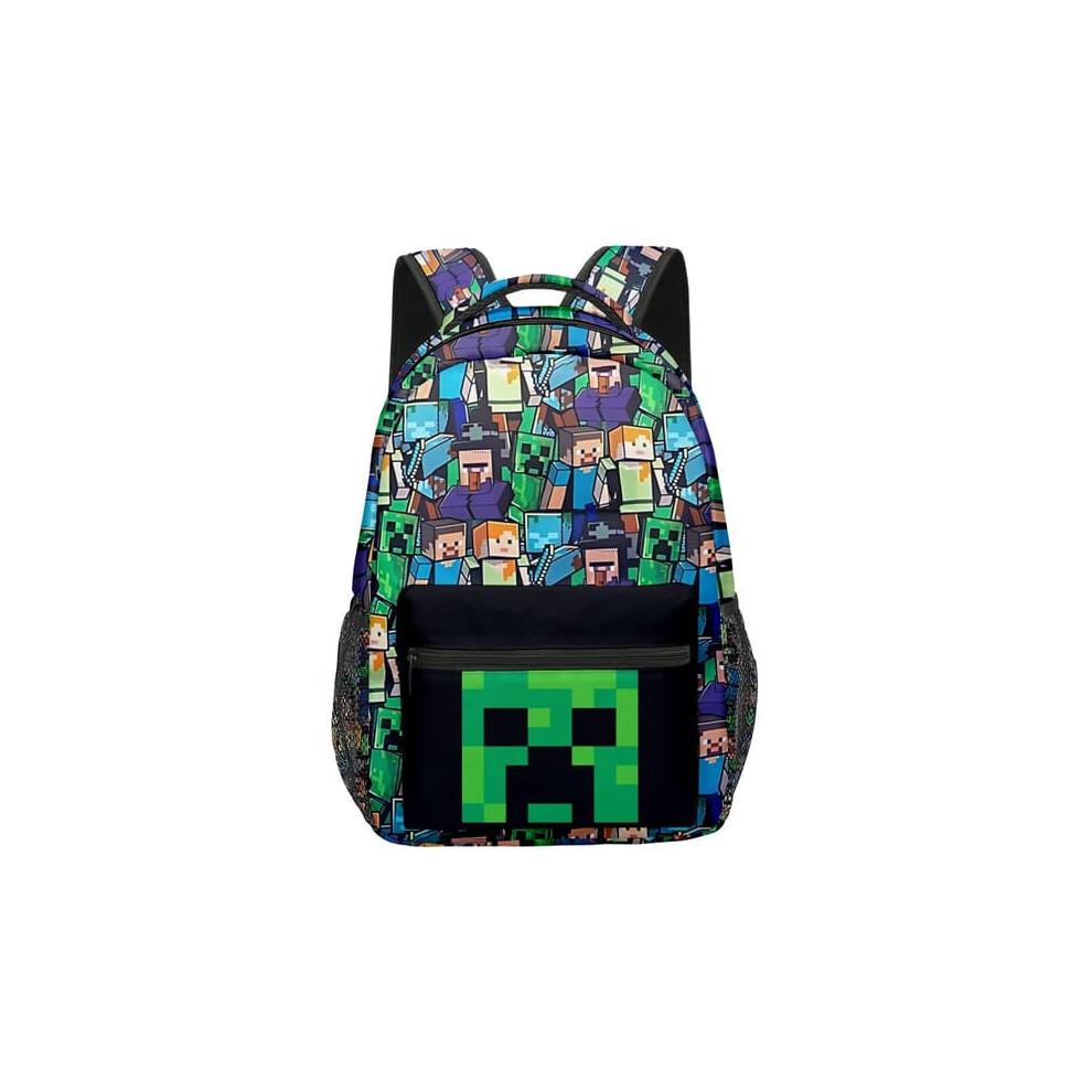 Minecraft backpack for boys black with green Creeper design