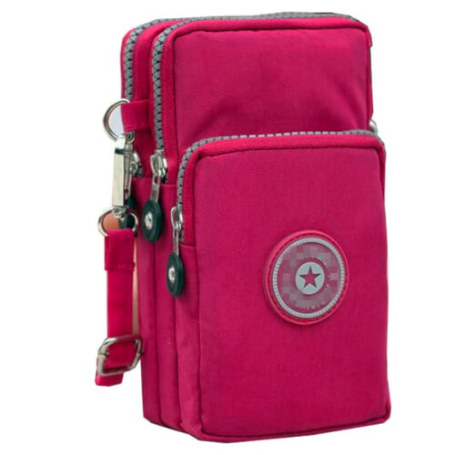 Bolsa de ombro resistente para celular, rosa escuro.