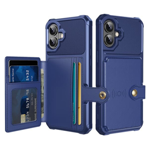 Compatível com iPhone 16 Plus - Capa elegante e resistente a impactos com compartimento para cartão, azul.