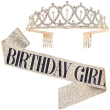 Women's Birthday Queen Tiara and Sash Set Gold