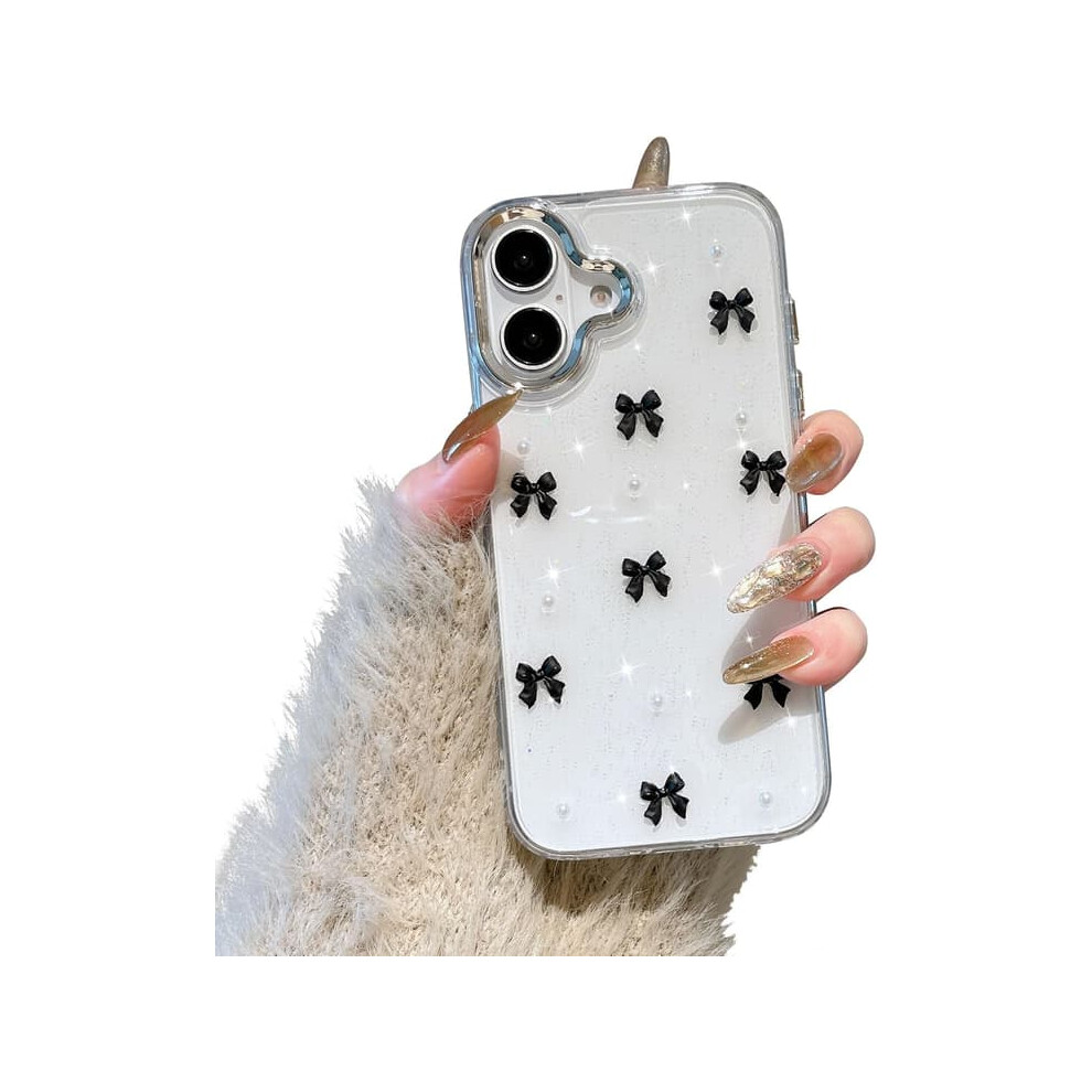 Iphone 16 Case Glitter Bowknot Crystal Clear Slim Black 962029345015