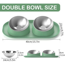 Green Dog and Cat Food and Water Bowl Set 2 pcs