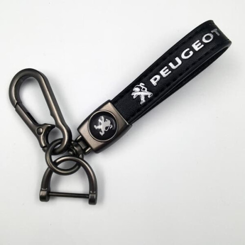 Car-themed leather key ring with silver hardware