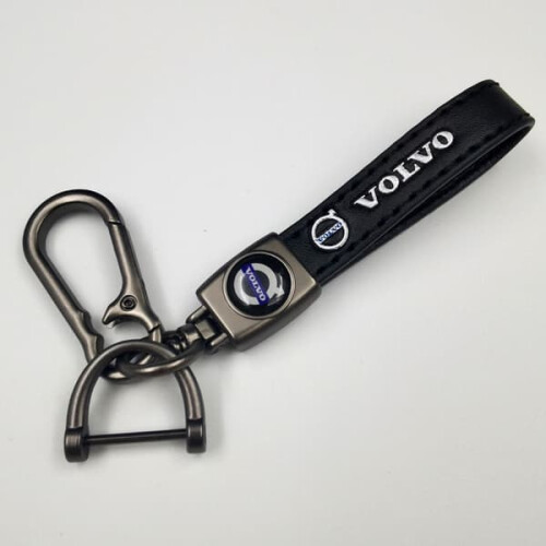Car-themed leather key ring with silver hardware