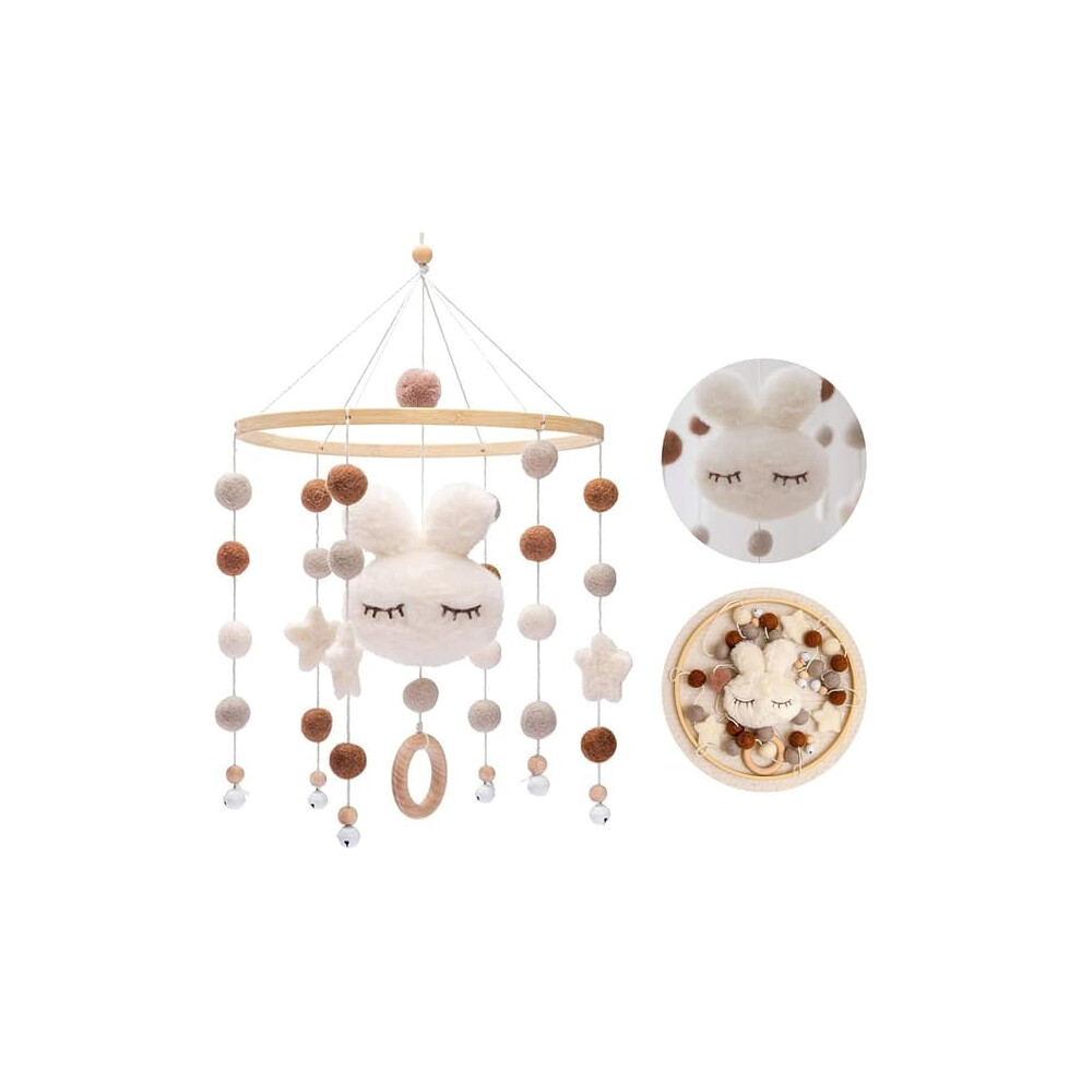 Wooden baby phone with felt ball and rabbit wind chime