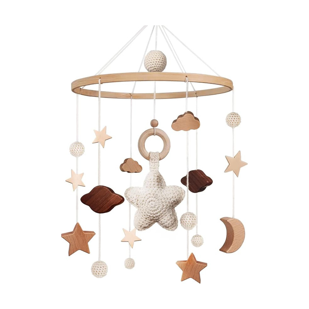 Baby crib mobile wooden stars bell wind chime