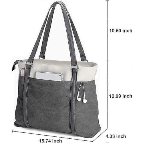 Bolsa de trabalho feminina em lona marrom, 15,6 polegadas. 2
