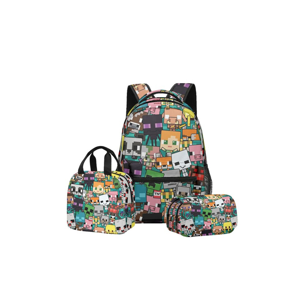 Minecraft backpack set for kids with lunch bag and pencil