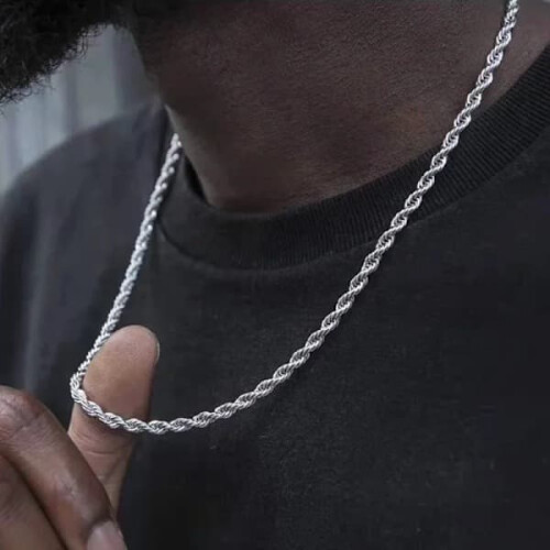 Men's Thick Twisted Rope Chain Necklace 60cm Stainless