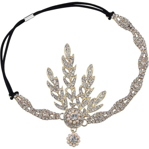 Art Deco leaf medallion pearl headband 1920s