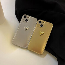 iPhone 13 case matte galvanized metal heart design silver
