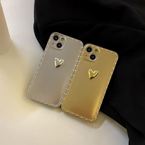 iPhone 13 case matte galvanized metal heart design silver