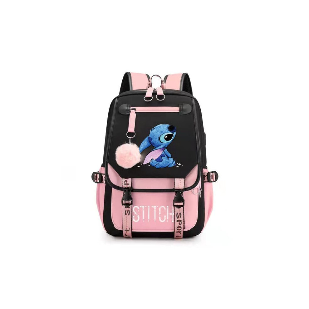 School Backpack with USB Charging Port Black Pink 1
