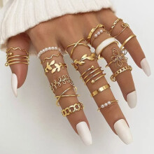 Gold Rings Set Smooth and Patterned 21 Pieces