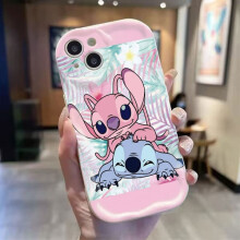 Cás Lánchlúdaigh Stitch Angel atá Comhoiriúnach le Apple 16Pro Max, 15, 14Plus, iPhone 14/13/12/11, Frith-Thitim
