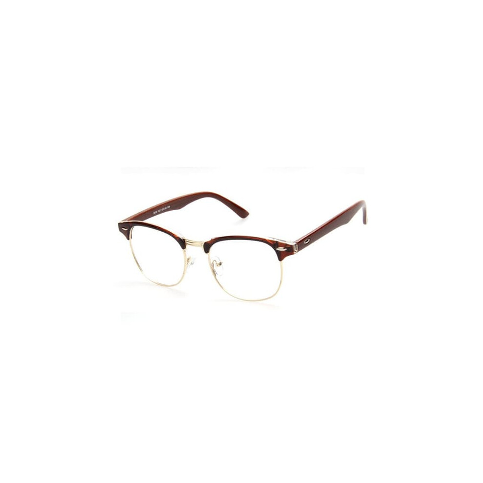 Retro Clubmaster Glasses Clear Lenses Brown/Gold 962125854664