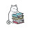 Cat brooch with book design white metal 1