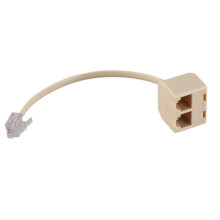 2X RJ11 6P4C 2 Way Outlet Telephone Jack Splitter Adapter Beige