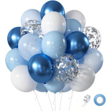 Blue Balloon Set Light Blue Metallic Confetti 60 pcs
