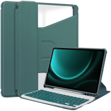 Cás atá comhoiriúnach le Samsung Galaxy Tab S9FE Plus, le Méarchlár Bluetooth, Seastán Rothlach agus Seastán Táibléid_xx Glas Dubh