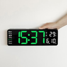 LED wall clock with remote, temperature and date display