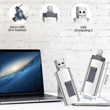 USB 3.0-geheugenstick van 64 GB. (Zilverkleurig) voor mobiele telefoons en computers.