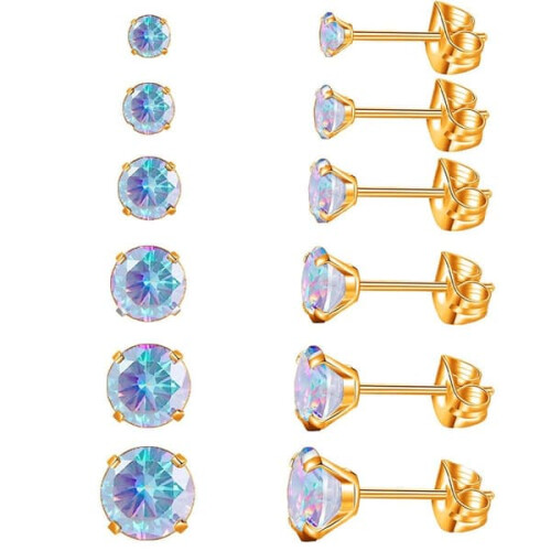 Stainless Steel Earrings Set with Four-Claw Crown Design