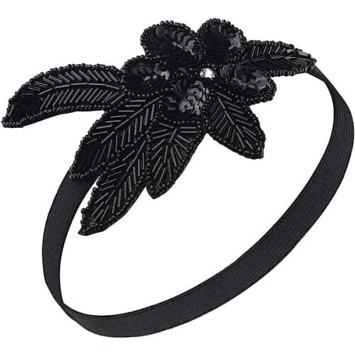 CDQ 1920s feather headband Gatsby hair accessory