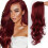Red curly synthetic wig for women with side bangs 1