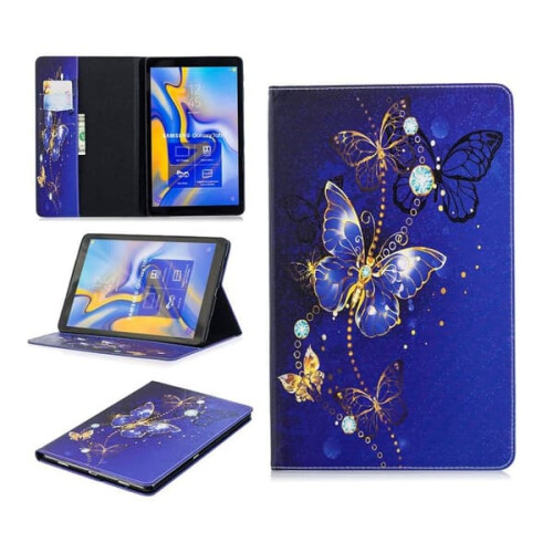 Capa flip de couro estampado com borboletas roxas, compatível com Samsung Galaxy Tab A10.5.