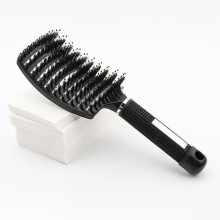 Grote gebogen kam met ribbels, antistatische massagekam met negen rijen haar, stijlkam van plastic, zwart.