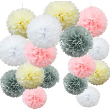Pompons de papel de seda cinza, 16 unidades