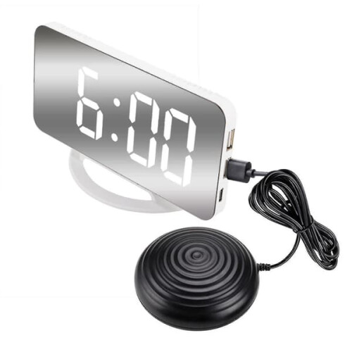 Vibrating Alarm Clock for Heavy Sleepers Digital Mirror Bed