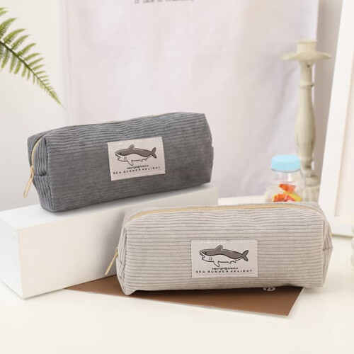 Pencil case shark embroidery green