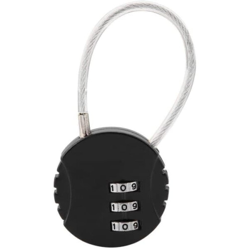 Security padlock with steel cable 3-digit combination
