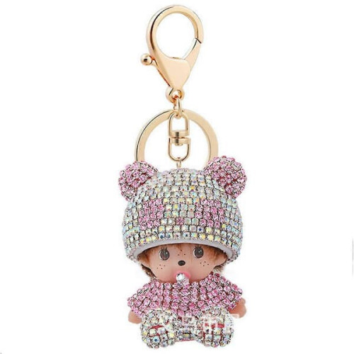 Pink Panda Monchichi Plush Keychain Toy