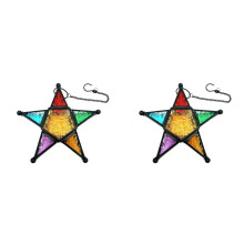 2X Lanterna de Vela Suspensa, Suporte para Velas em Formato de Estrela de Cinco Pontas de Vidro Estilo Marroquino para Casamento, Quintal de Jardim,