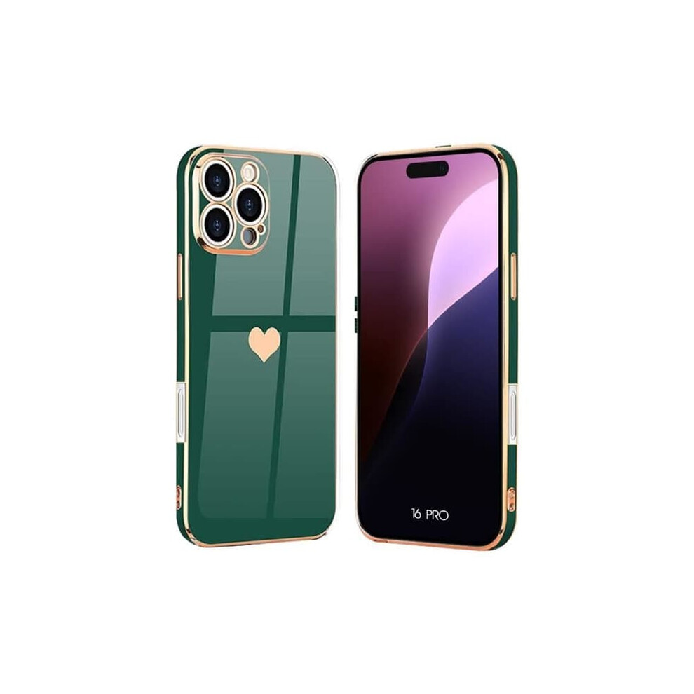 Booling Iphone 16 Pro Protective Case Soft Heart Pattern Green/Gold 962125875355