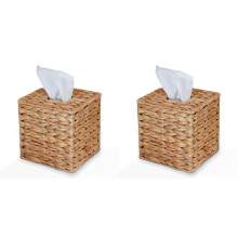 2X Capa para Caixa de Tecido Tecido À Mão em Jacinto de Água, Porta-Guardanapos de Vime Feito À Mão, Decoração Rústica em Mesa e Banheiro