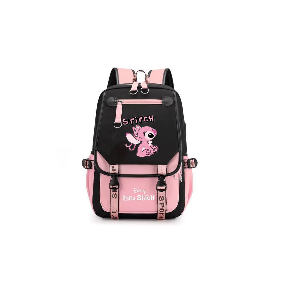 School Backpack with USB Charging Port Black Pink 1