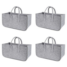 4X Acessório Decoração Elegante Saco de Armazenamento Jornal Piquenique Roupas Feltro Lenha Compras Cesto de Viagem Cinza Claro